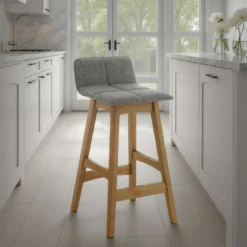 Varm wood sgabello in tessuto grigio e legno massello tinto finitura rovere 39x47xh68 cm