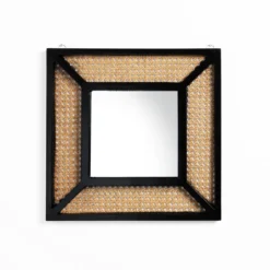 Vienna specchio parete rattan e vetro colore naturale cm 40x40x3 interno/esterno
