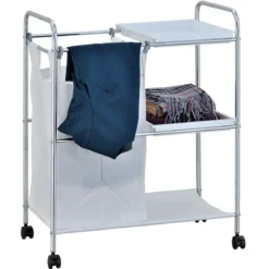Vigio carrello in metallo cromato e abs bianco con sacca estraibile e ruote 62x39xh80 cm
