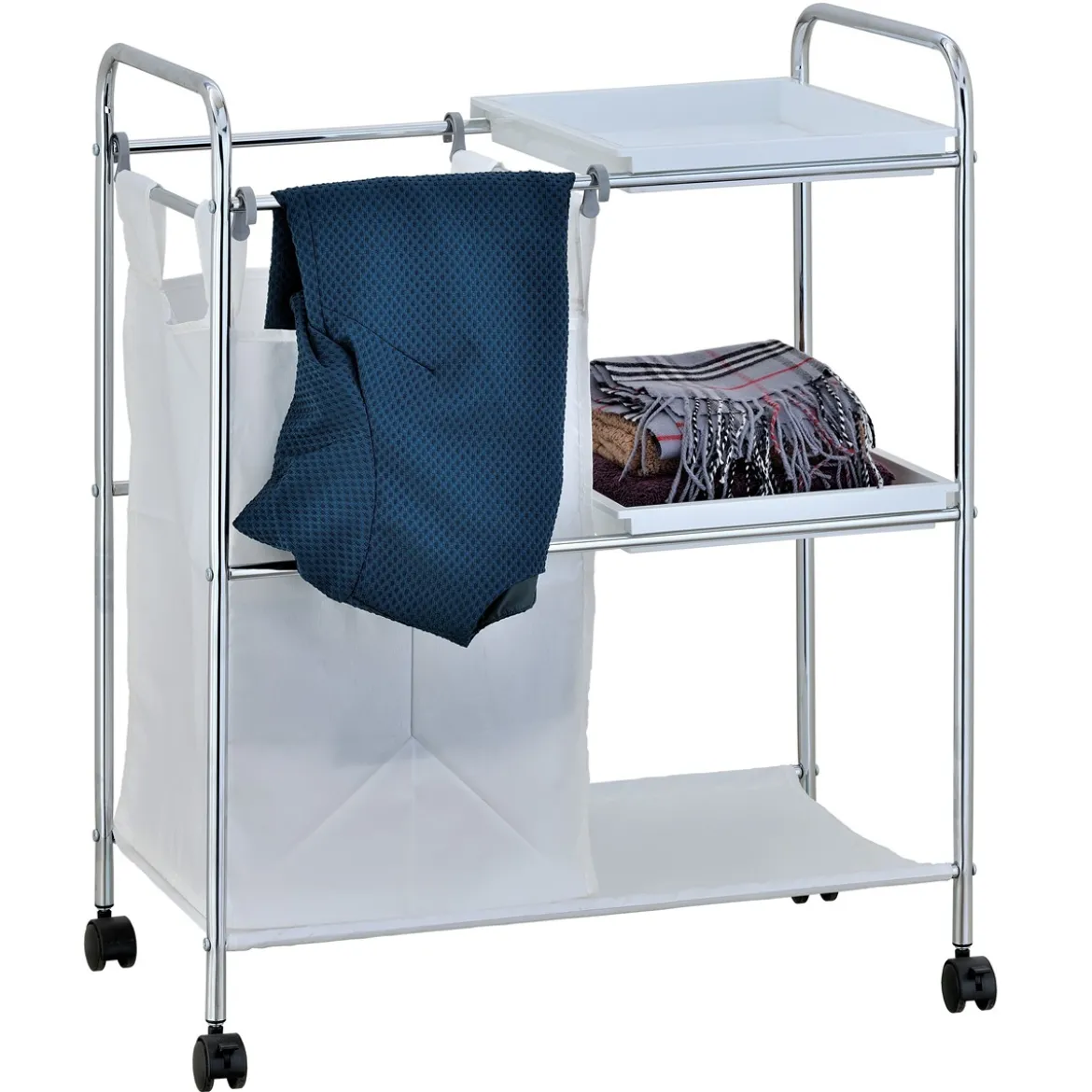 Vigio carrello in metallo cromato e abs bianco con sacca estraibile e ruote 62x39xh80 cm