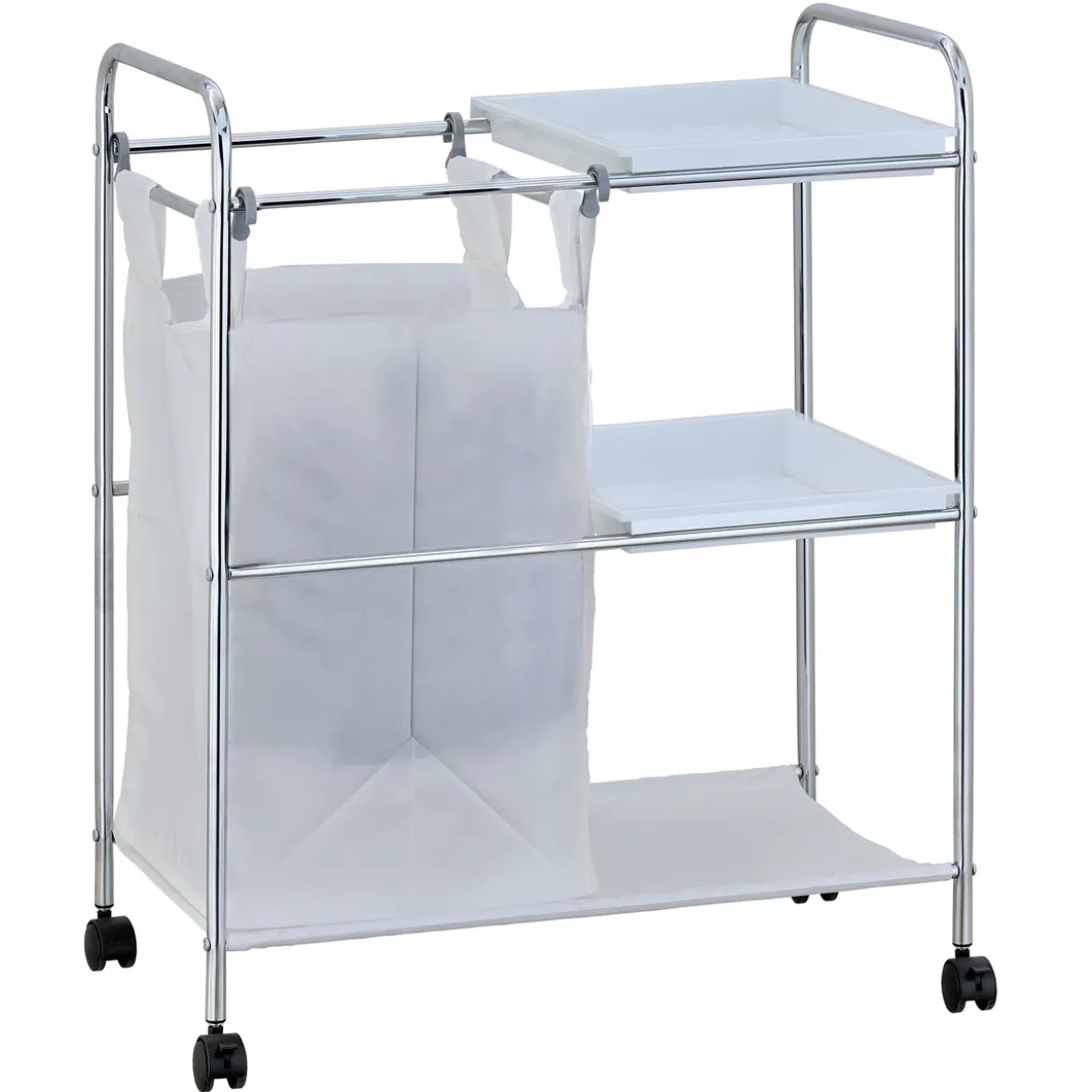 Vigio carrello in metallo cromato e abs bianco con sacca estraibile e ruote 62x39xh80 cm