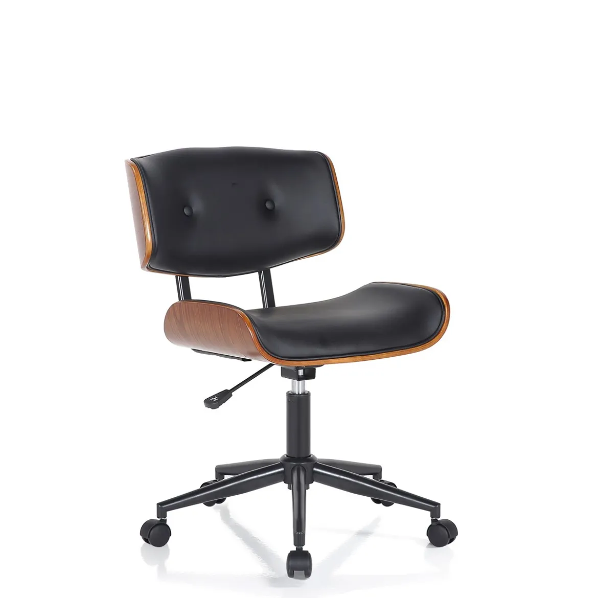 Visby-b dark wood sedia da ufficio regolabile e girevole multistrato finitura noce e pelle sintetica nera 50x54 h78/88 cm