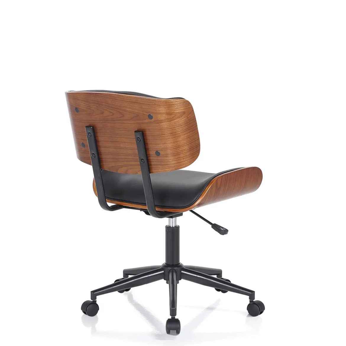 Visby-b dark wood sedia da ufficio regolabile e girevole multistrato finitura noce e pelle sintetica nera 50x54 h78/88 cm