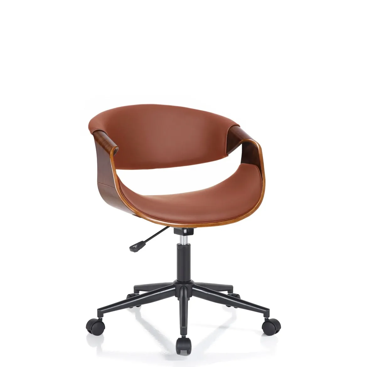 Visby-c dark wood sedia da ufficio regolabile e girevole multistrato finitura noce e pelle sintetica marrone 54x55 h73/83 cm