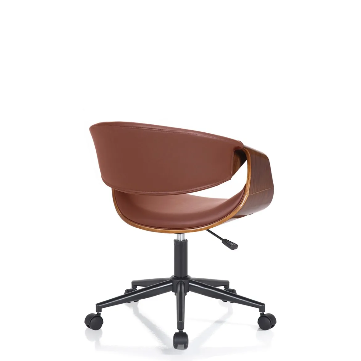 Visby-c dark wood sedia da ufficio regolabile e girevole multistrato finitura noce e pelle sintetica marrone 54x55 h73/83 cm