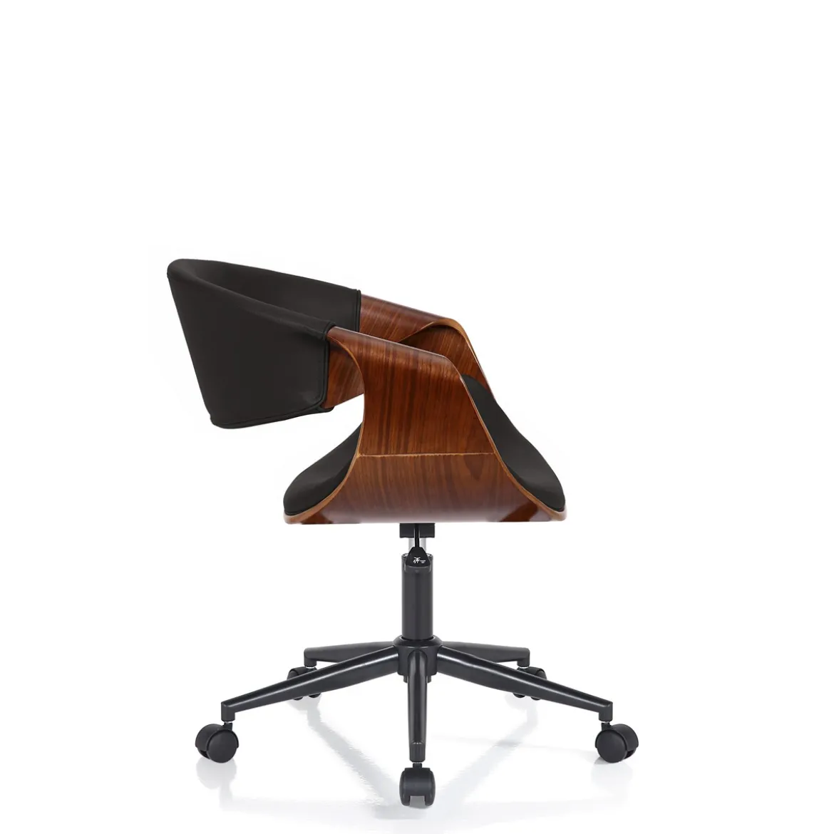 Visby dark wood sedia da ufficio regolabile e girevole multistrato finitura noce in pelle sintetica nera 54x55 h73/83 cm