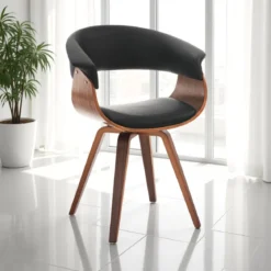 Visby dark wood sedia in pelle sintetica nera e legno multistrato finitura noce 62x51xh81 cm