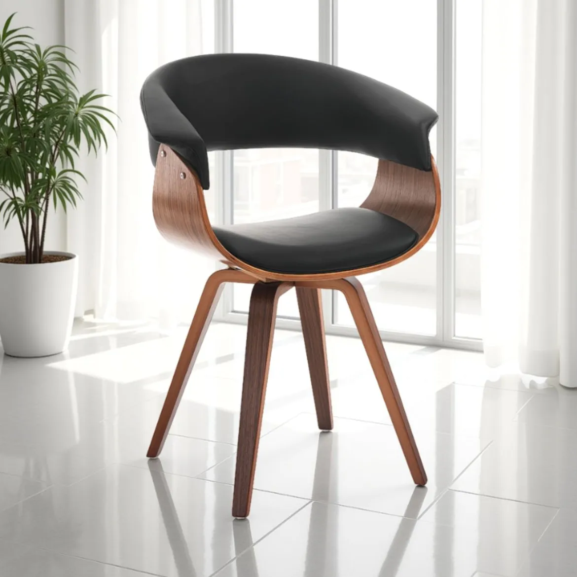Visby dark wood sedia in pelle sintetica nera e legno multistrato finitura noce 62x51xh81 cm