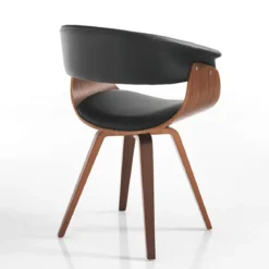Visby dark wood sedia in pelle sintetica nera e legno multistrato finitura noce 62x51xh81 cm