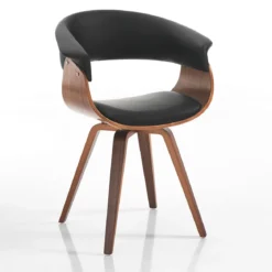 Visby dark wood sedia in pelle sintetica nera e legno multistrato finitura noce 62x51xh81 cm