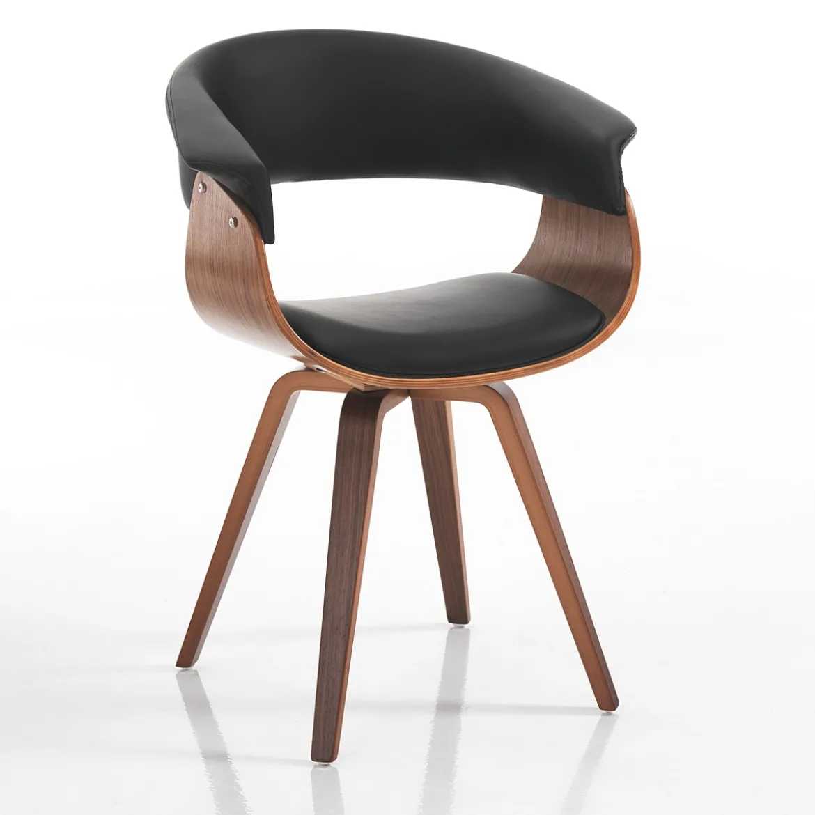 Visby dark wood sedia in pelle sintetica nera e legno multistrato finitura noce 62x51xh81 cm