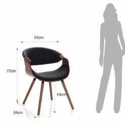 Visby 2 Dark Wood sedia multistrato curvato tinto finitura Noce pelle sintetica Nera h72 l53 p59