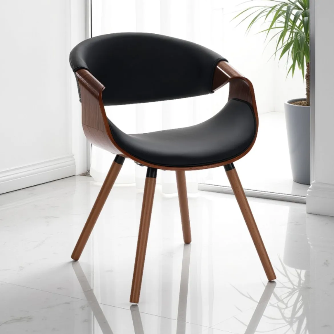 Visby 2 Dark Wood sedia multistrato curvato tinto finitura Noce pelle sintetica Nera h72 l53 p59