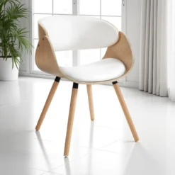 Visby evo wood sedia in pelle sintetica bianca e legno finitura rovere 54x52xh73 cm
