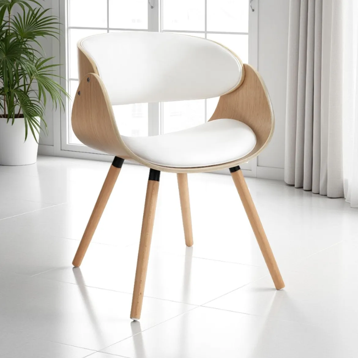 Visby evo wood sedia in pelle sintetica bianca e legno finitura rovere 54x52xh73 cm