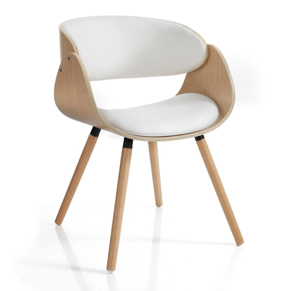 Visby evo wood sedia in pelle sintetica bianca e legno finitura rovere 54x52xh73 cm