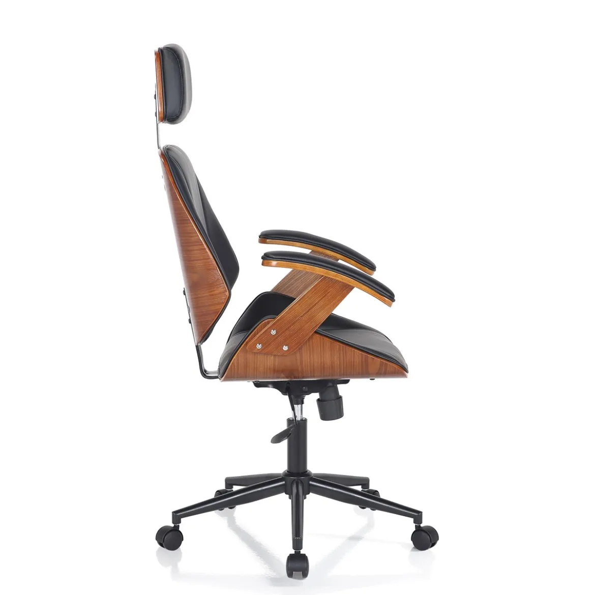 Visby high dark wood sedia da ufficio regolabile e girevole multistrato finitura noce e pelle sintetica nera 62x65 h118/128 cm