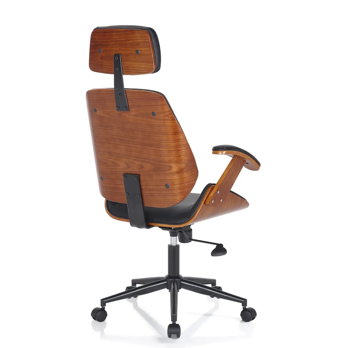Visby high dark wood sedia da ufficio regolabile e girevole multistrato finitura noce e pelle sintetica nera 62x65 h118/128 cm