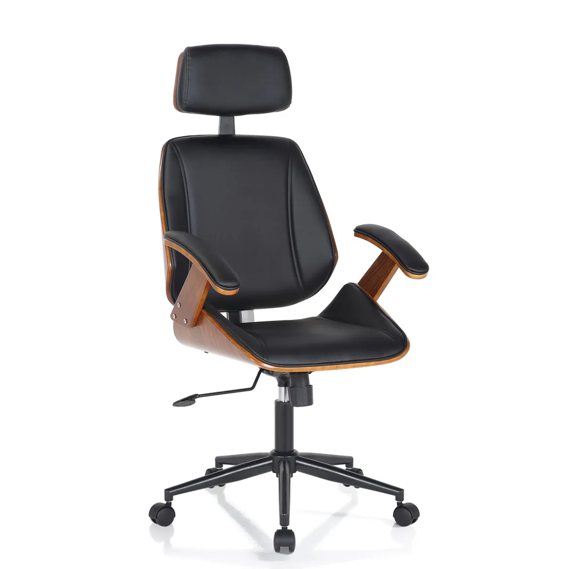 Visby high dark wood sedia da ufficio regolabile e girevole multistrato finitura noce e pelle sintetica nera 62x65 h118/128 cm