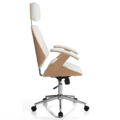 Visby high wood sedia da ufficio regolabile e girevole multistrato finitura noce e pelle sintetica bianca 62x65 h118/128 cm