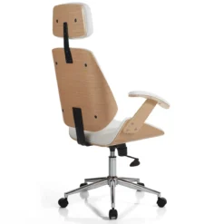 Visby high wood sedia da ufficio regolabile e girevole multistrato finitura noce e pelle sintetica bianca 62x65 h118/128 cm
