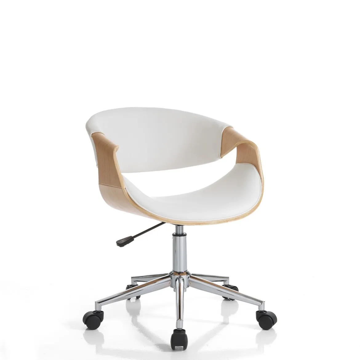 Visby wood sedia da ufficio regolabile e girevole multistrato finitura rovere e pelle sintetica bianca 54x55 h73/83 cm