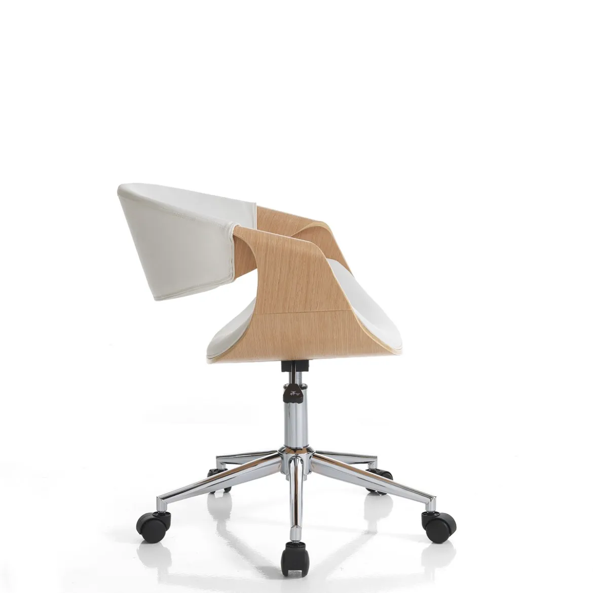 Visby wood sedia da ufficio regolabile e girevole multistrato finitura rovere e pelle sintetica bianca 54x55 h73/83 cm