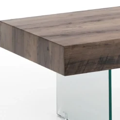 Waver tavolino in vetro piano finitura noce anticato 60x110 h40x cm