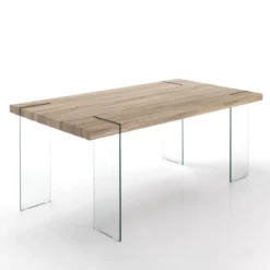 Waver Tavolo Scrivania in Legno finitura Rovere con gambe in Vetro Temprato, 180 x 90 x h75 cm