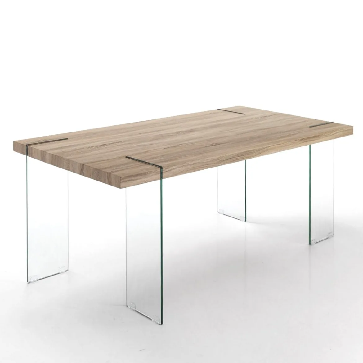 Waver Tavolo Scrivania in Legno finitura Rovere con gambe in Vetro Temprato, 180 x 90 x h75 cm