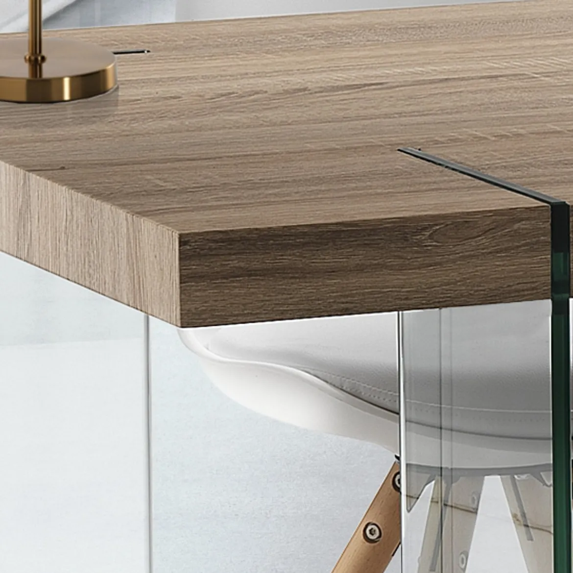Waver Tavolo Scrivania in Legno finitura Rovere con gambe in Vetro Temprato, 180 x 90 x h75 cm