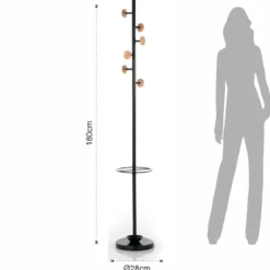 Wells-b appendiabiti / portaombrelli in acciaio nero opaco d28xh180 cm