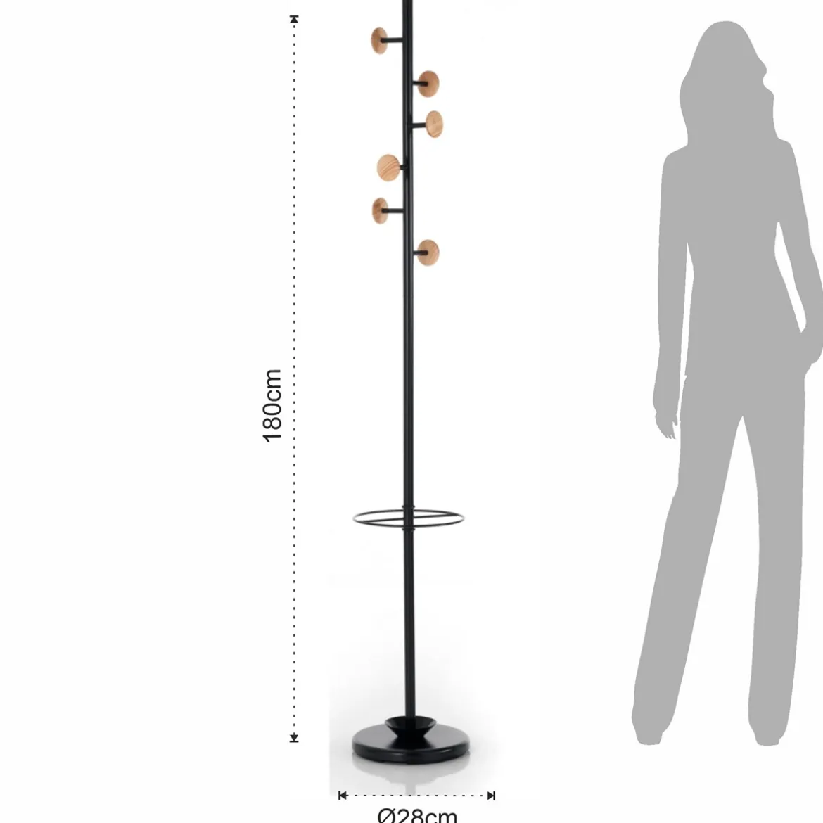 Wells-b appendiabiti / portaombrelli in acciaio nero opaco d28xh180 cm