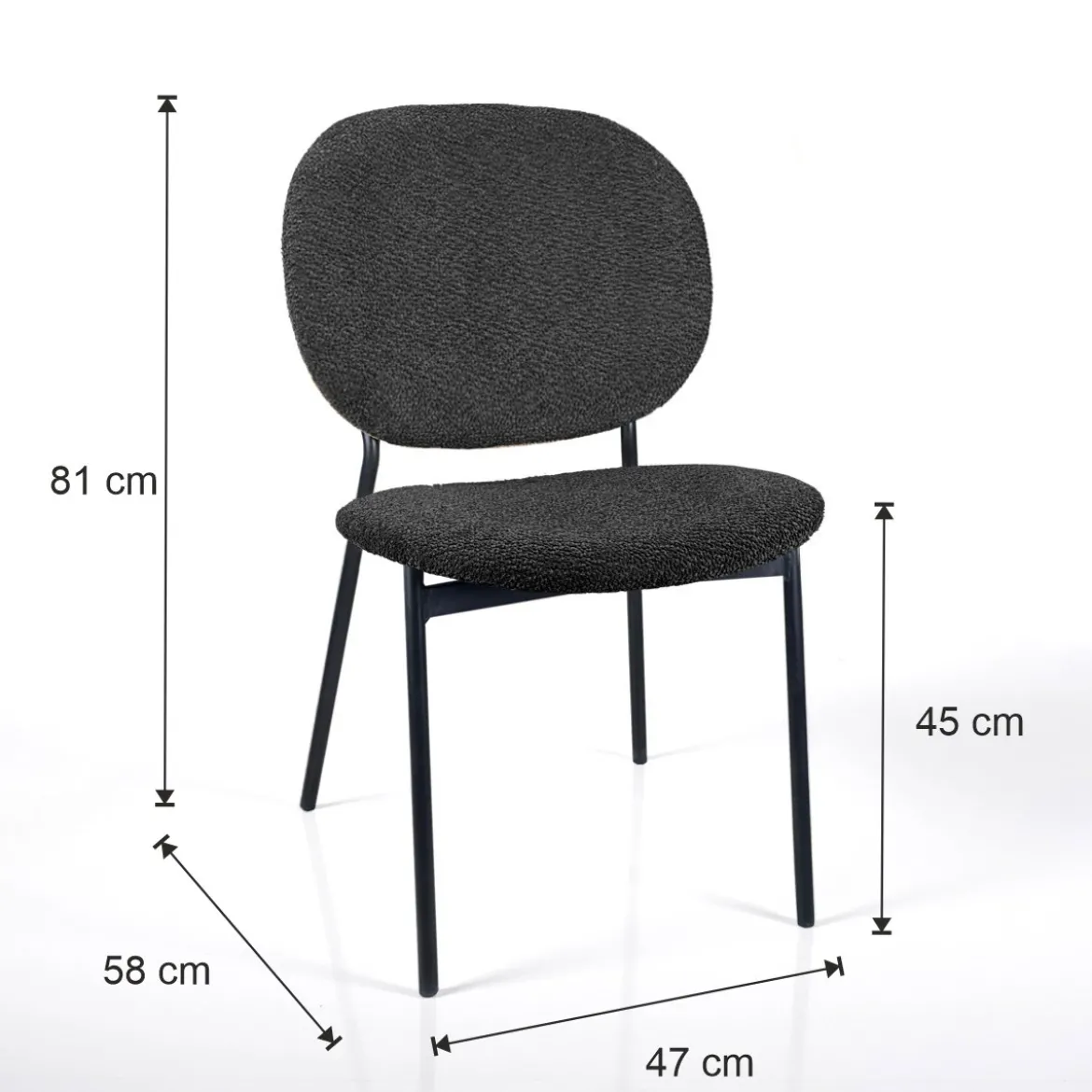 Werza Antracite sedia Imbottita tessuto antracite effetto melange struttura metallo nero opaco impilabile h81 l47 p58