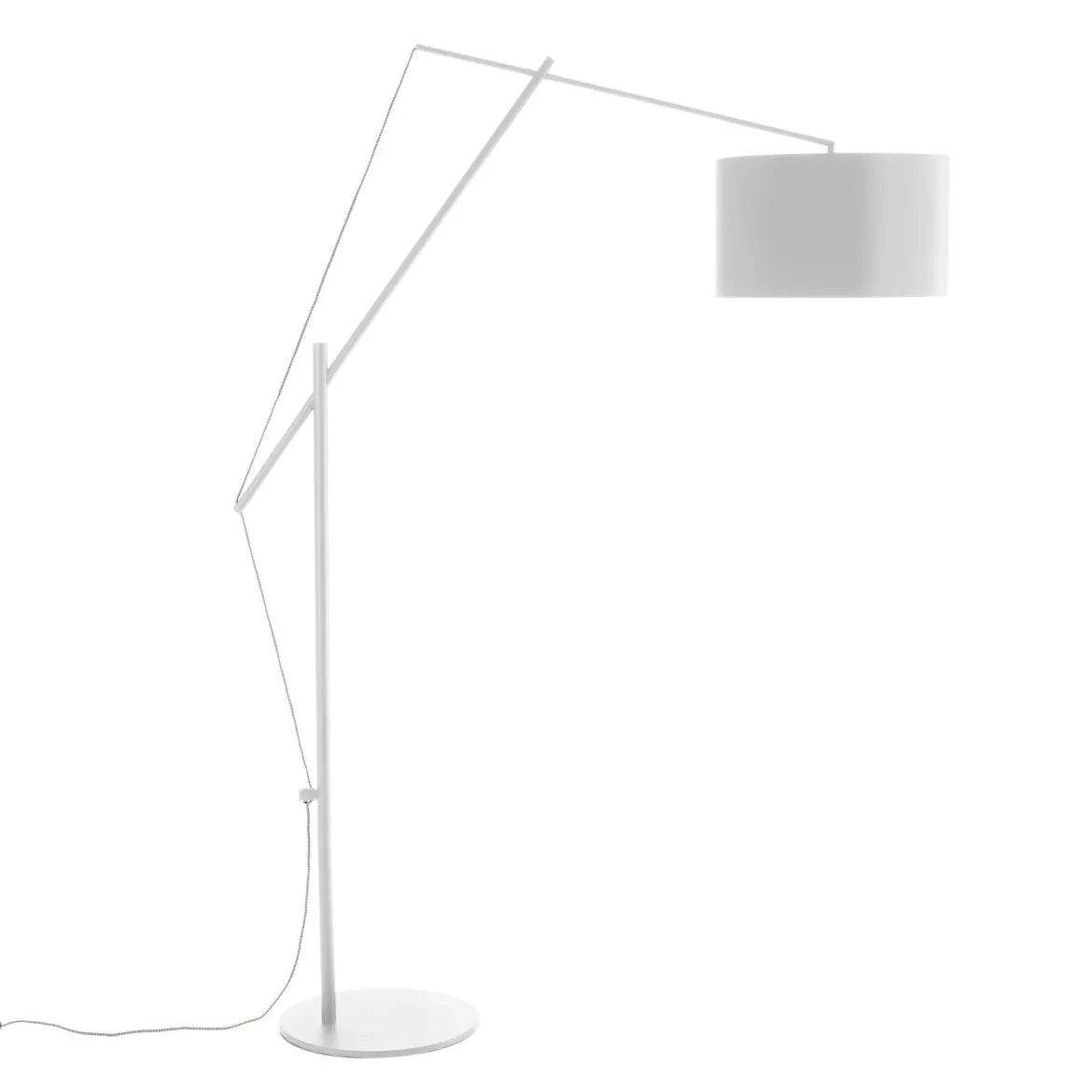 White gear lampada da terra fusto metallo bianco opaco paralume tessuto bianco h210 p50 l160