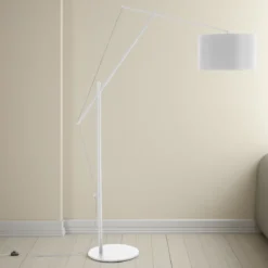 White gear lampada da terra fusto metallo bianco opaco paralume tessuto bianco h210 p50 l160