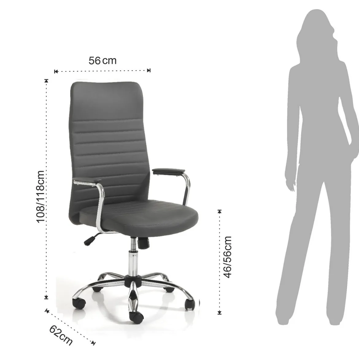 Wichita high brown sedia da ufficio regolabile e girevole in pelle sintetica colore grigio con ruote 56x62 h108/118 cm