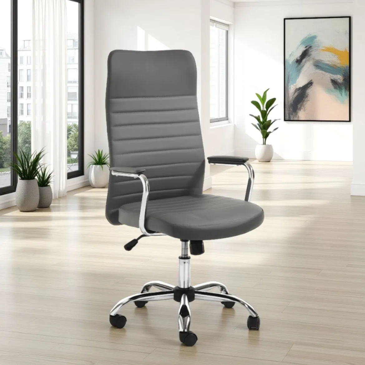 Wichita high brown sedia da ufficio regolabile e girevole in pelle sintetica colore grigio con ruote 56x62 h108/118 cm