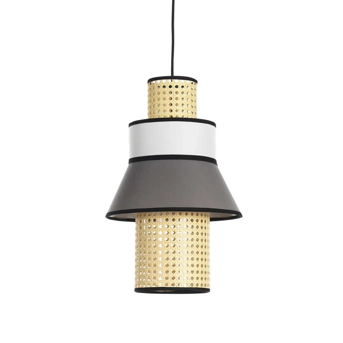Wien a lampadario rivestito in tessuto colorato grigio bianco e paglia di vienna cn cavo regolabile d27 h43 cm
