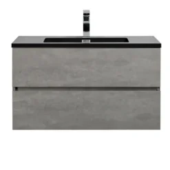 Willy black cement bagno 90 finitura grigio cemento 2 cestoni e lavello nero 90x47.5xh52 cm