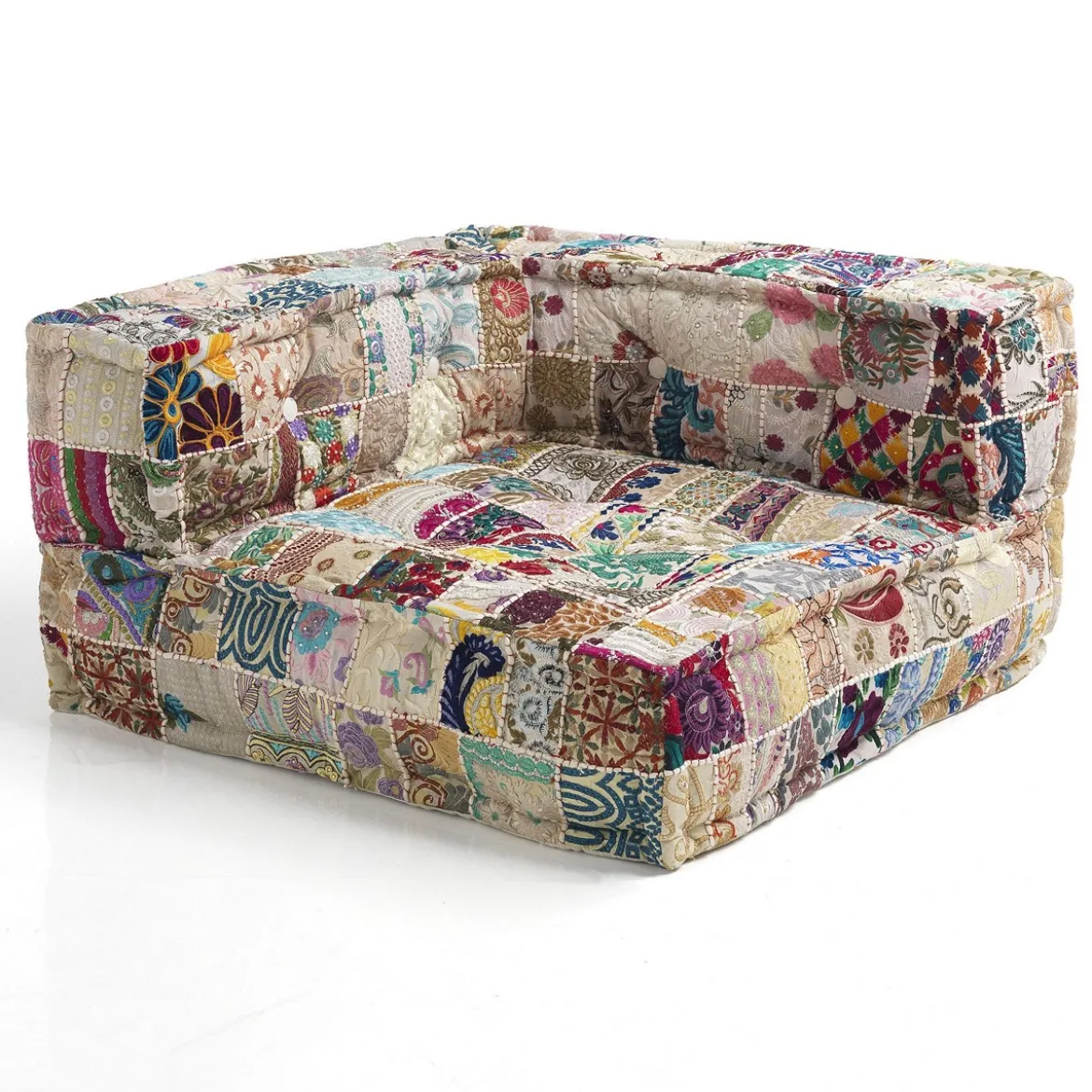 Yara beige patch elemento angolare in cotone beige patchwork con imbottitura tessile 80x80x40 cm