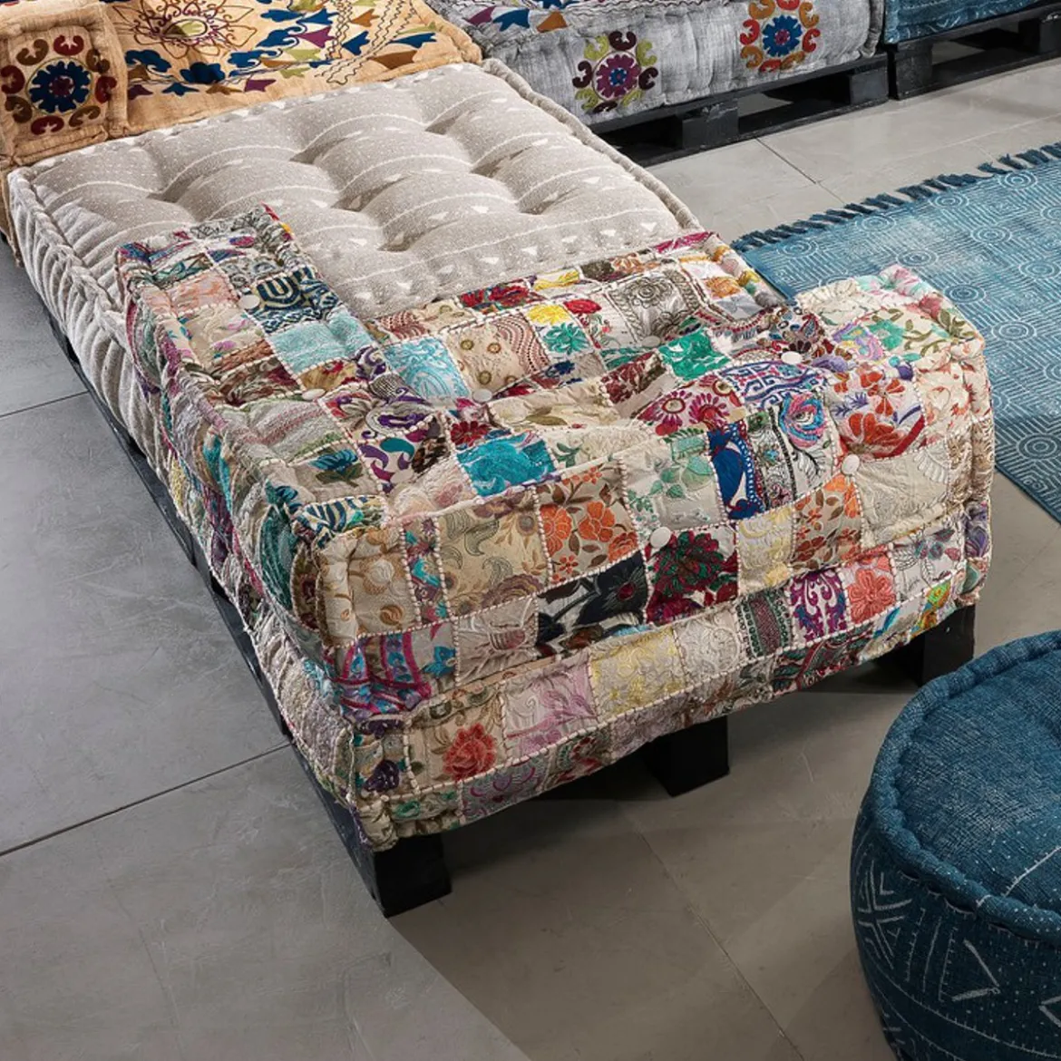 Yara beige patch elemento angolare in cotone beige patchwork con imbottitura tessile 80x80x40 cm