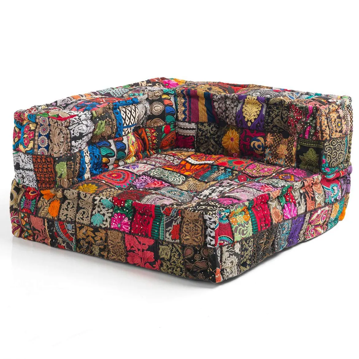 Yara black patch elemento angolare rivestimento cotone 100% patchwork nero 80x80xh40 cm