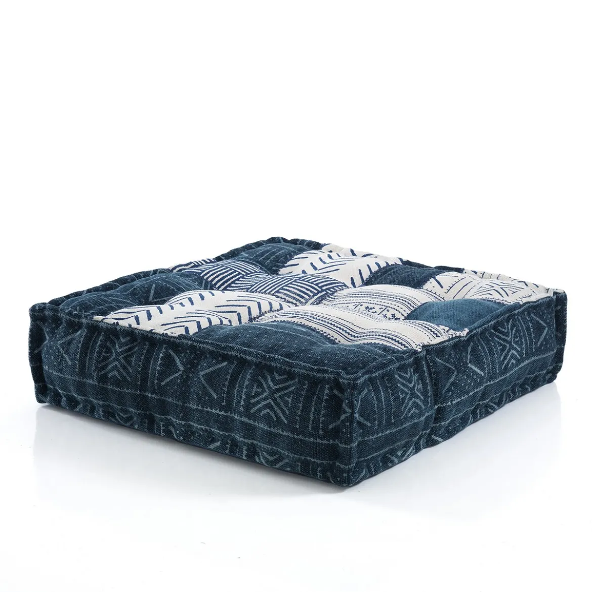 Yara blue/beige pouf quadrato rivestimento cotone 100% 80x80xh20 cm