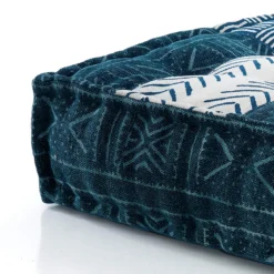 Yara blue/beige pouf quadrato rivestimento cotone 100% 80x80xh20 cm