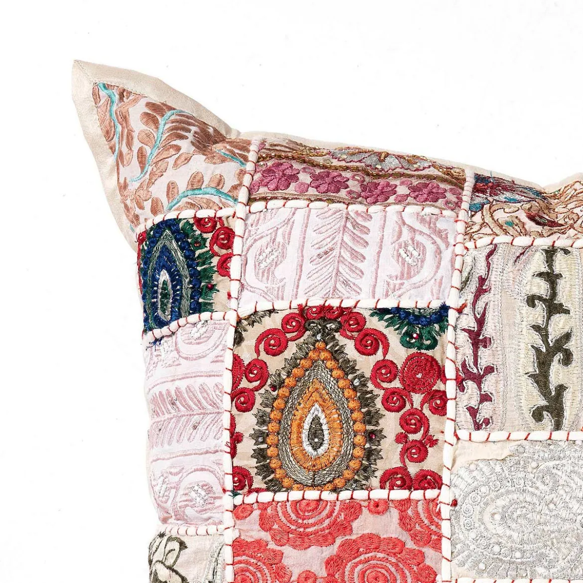 Yara blue cuscino 100% cotone decorato patchwork made in india 52x52 cm
