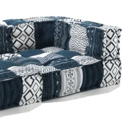 Yara divano 2 posti composizione 20 rivestimento cotone 100% patchwork blu 160x80xh40 cm