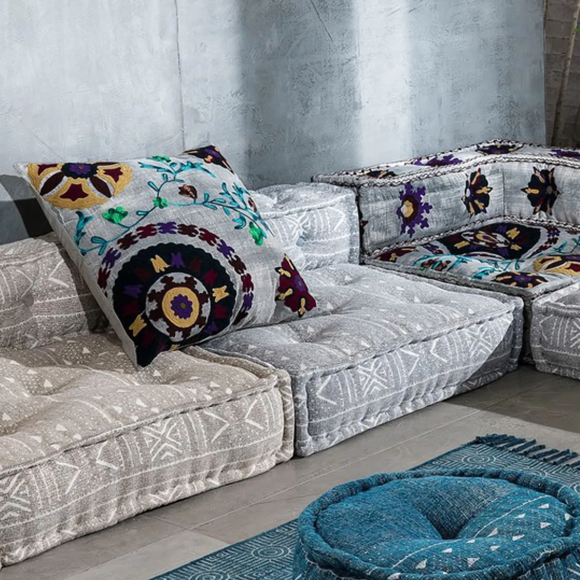 Yara grey elemento centrale in cotone grigio con imbottitura interna tessile 80x80x40 cm