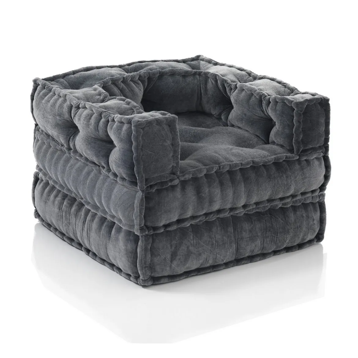 Yara grey poltrona chaise longue rivestimento velluto cotone grigio dimensioni l80 p80 h60 cm