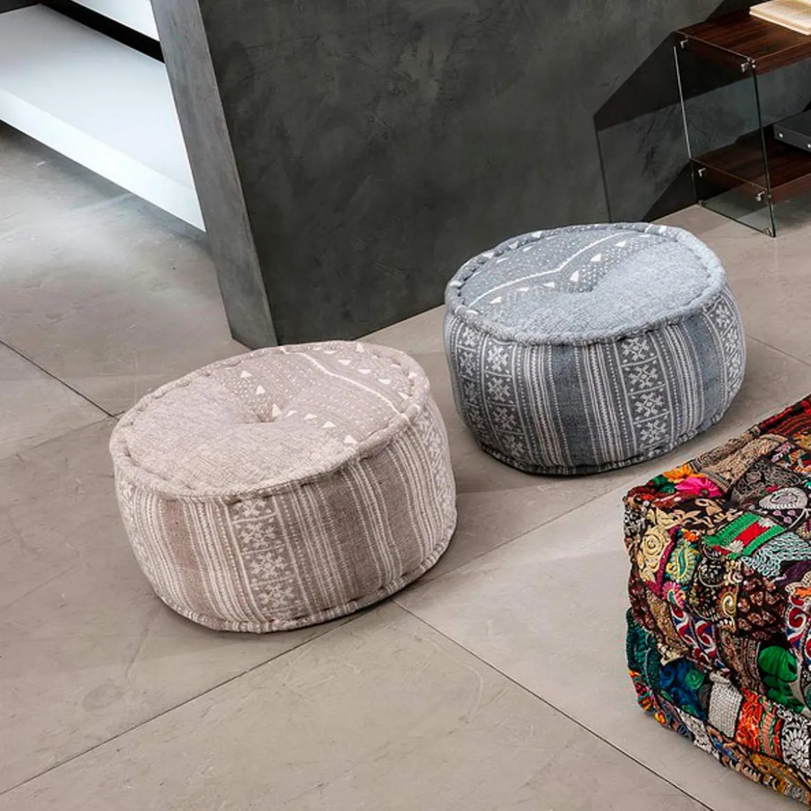Yara grey pouf rotondo colore grigio cotone 100% d50 h30 cm